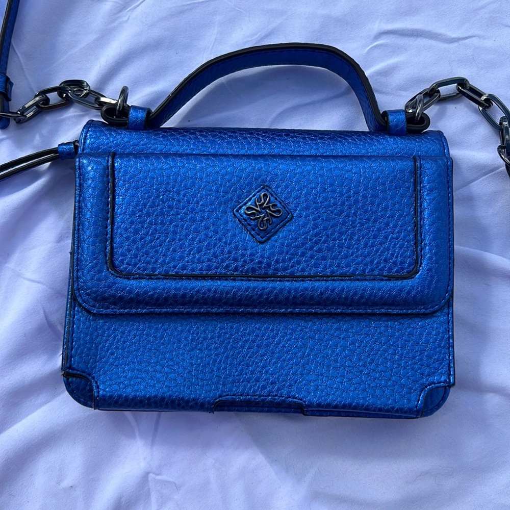 Simply Vera Blue Metallic faux leather clutch or purse with cell phone pocket